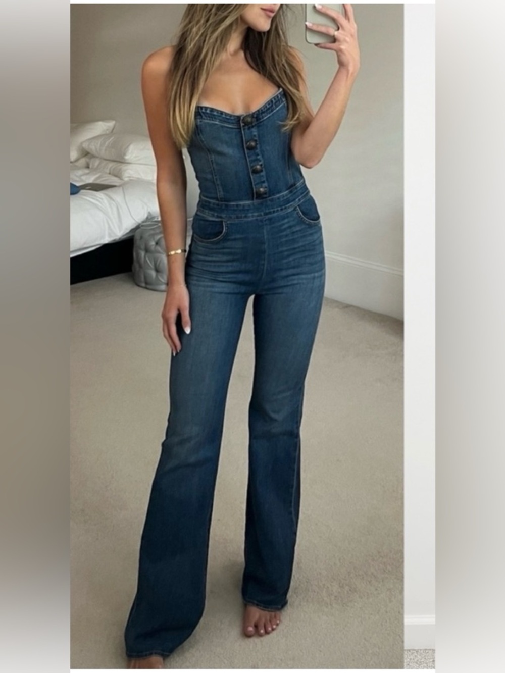 MSRP $395 RAMY BROOK Denim Jumpsuit Overalls - Blue Wide-Leg Jeans - Picture 8 of 8
